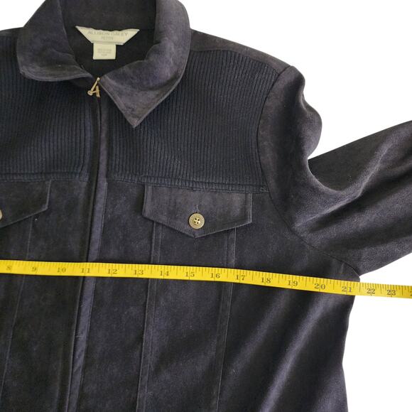 Allison Daley Womens Vintage Faux Suede Jacket Petite Size 12P Black Ribbed Zip - Picture 9 of 11
